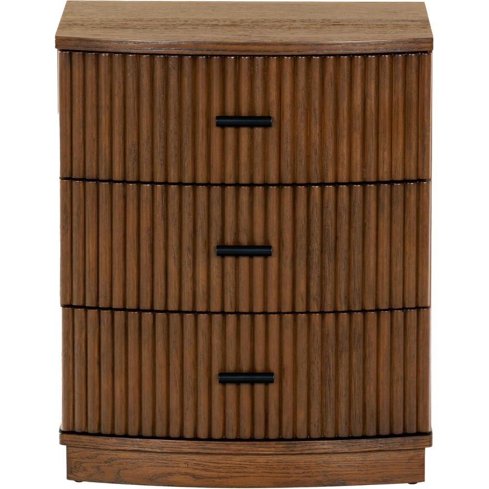 image:imageSAFAVIEH Couture Collection Shelbie Black 3Drawer Reeded Nightstand Fully Assembled Bedside Accent TableMedium OakBlack