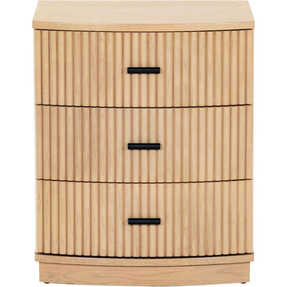 image:imageSAFAVIEH Couture Collection Shelbie Black 3Drawer Reeded Nightstand Fully Assembled Bedside Accent TableOakBlack