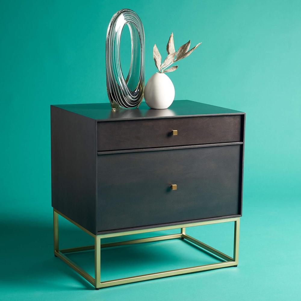 image:imageSAFAVIEH Couture Home Collection Adelyn Walnut amp Gold 2Drawer Nightstand Table Fully Assembled SFV7209ACharcoal  Gold