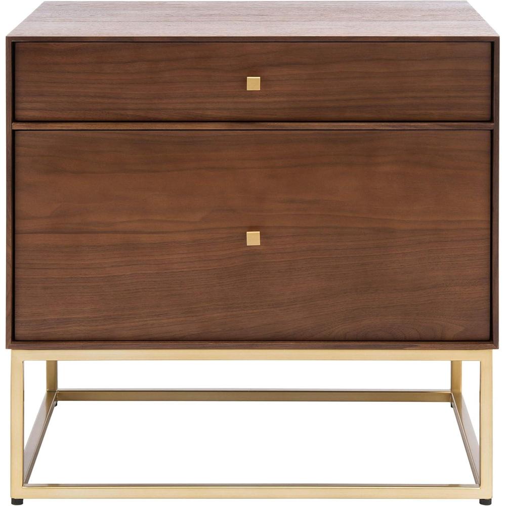 image:imageSAFAVIEH Couture Home Collection Adelyn Walnut amp Gold 2Drawer Nightstand Table Fully Assembled SFV7209AWalnut Gold