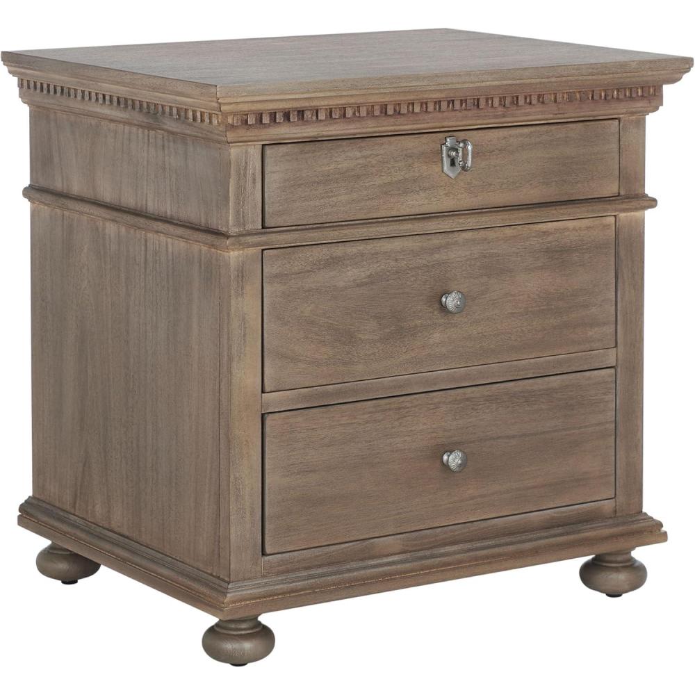 image:imageSAFAVIEH Couture Home Collection Allisyn Brown 3Drawer Wood Nightstand Table Fully AssembledLight Brown