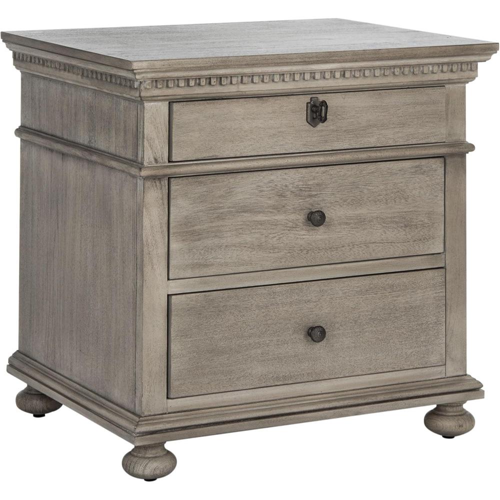 image:imageSAFAVIEH Couture Home Collection Allisyn Brown 3Drawer Wood Nightstand Table Fully AssembledLight Grey