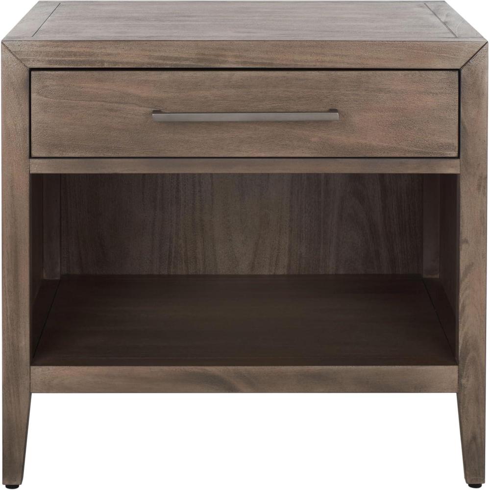 image:imageSAFAVIEH Couture Home Collection Ariella Light Grey 1Drawer 1Shelf Wood Nightstand Table Fully AssembledLight Brown