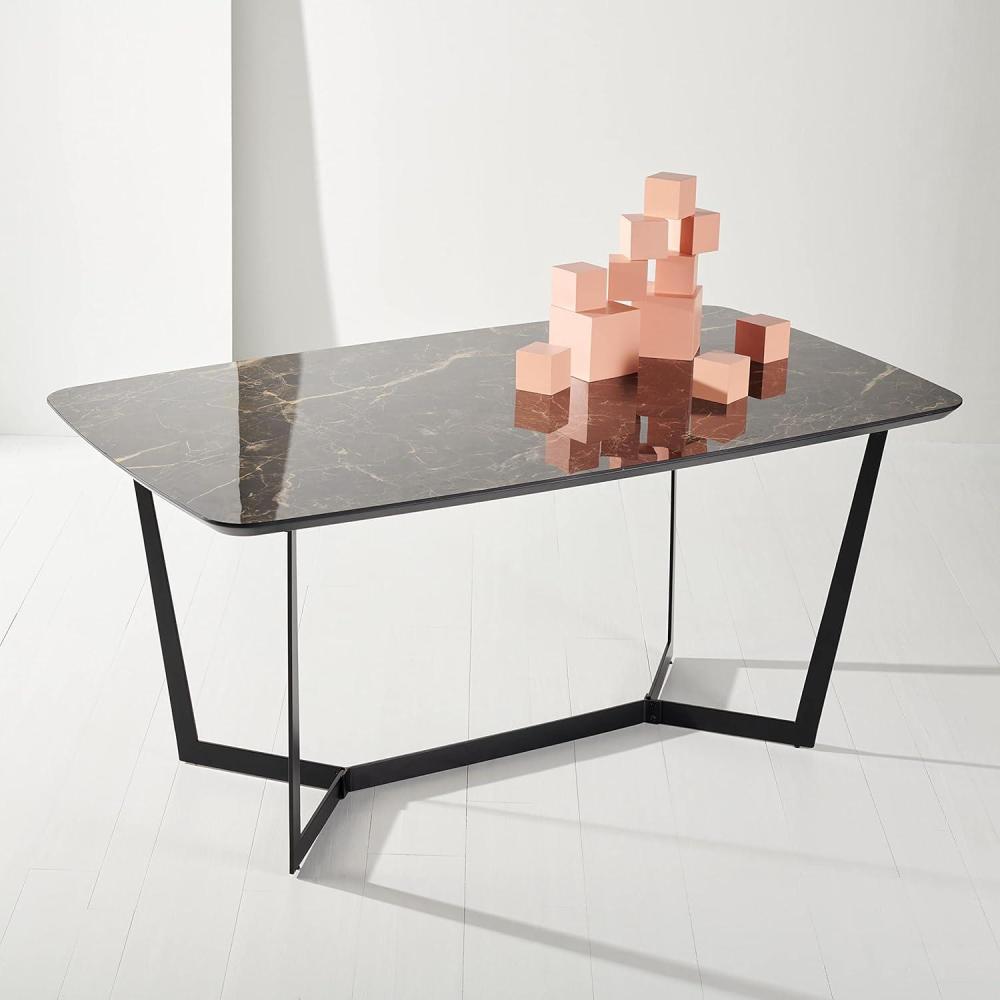image:imageSAFAVIEH Couture Home Collection Britta Black Metal Faux Marble Top 29inch Rectangle Dining Table SFV8707A