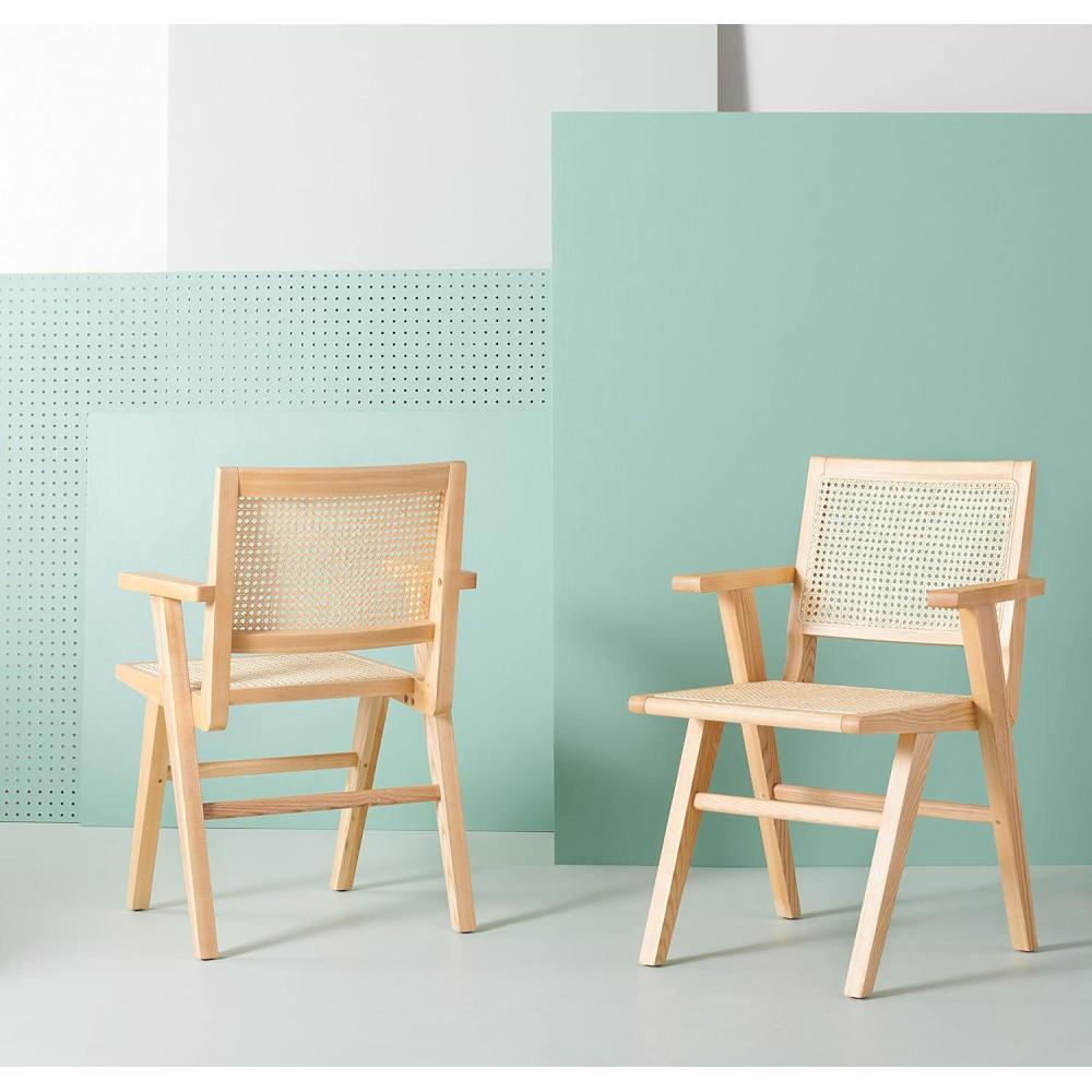 image:imageSAFAVIEH Couture Home Collection Hattie WalnutNatural French Cane Living Room Dining Arm Chair Set of 2 SFV4115DSET2Natural