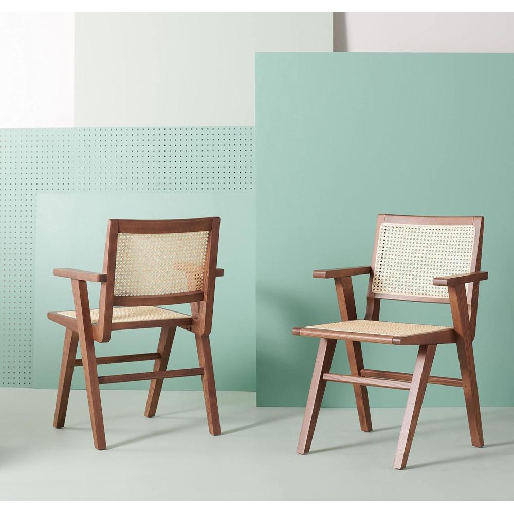 image:imageSAFAVIEH Couture Home Collection Hattie WalnutNatural French Cane Living Room Dining Arm Chair Set of 2 SFV4115DSET2Walnut Natural