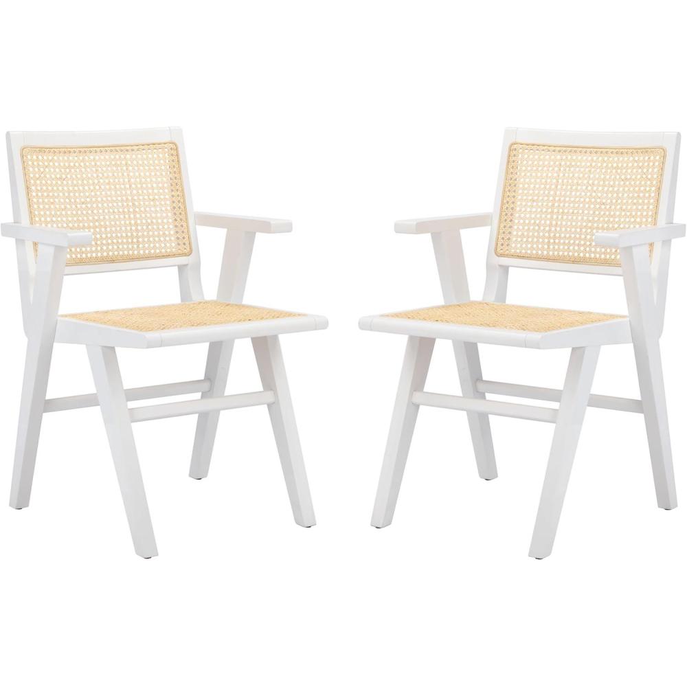 image:imageSAFAVIEH Couture Home Collection Hattie WalnutNatural French Cane Living Room Dining Arm Chair Set of 2 SFV4115DSET2White  Natural
