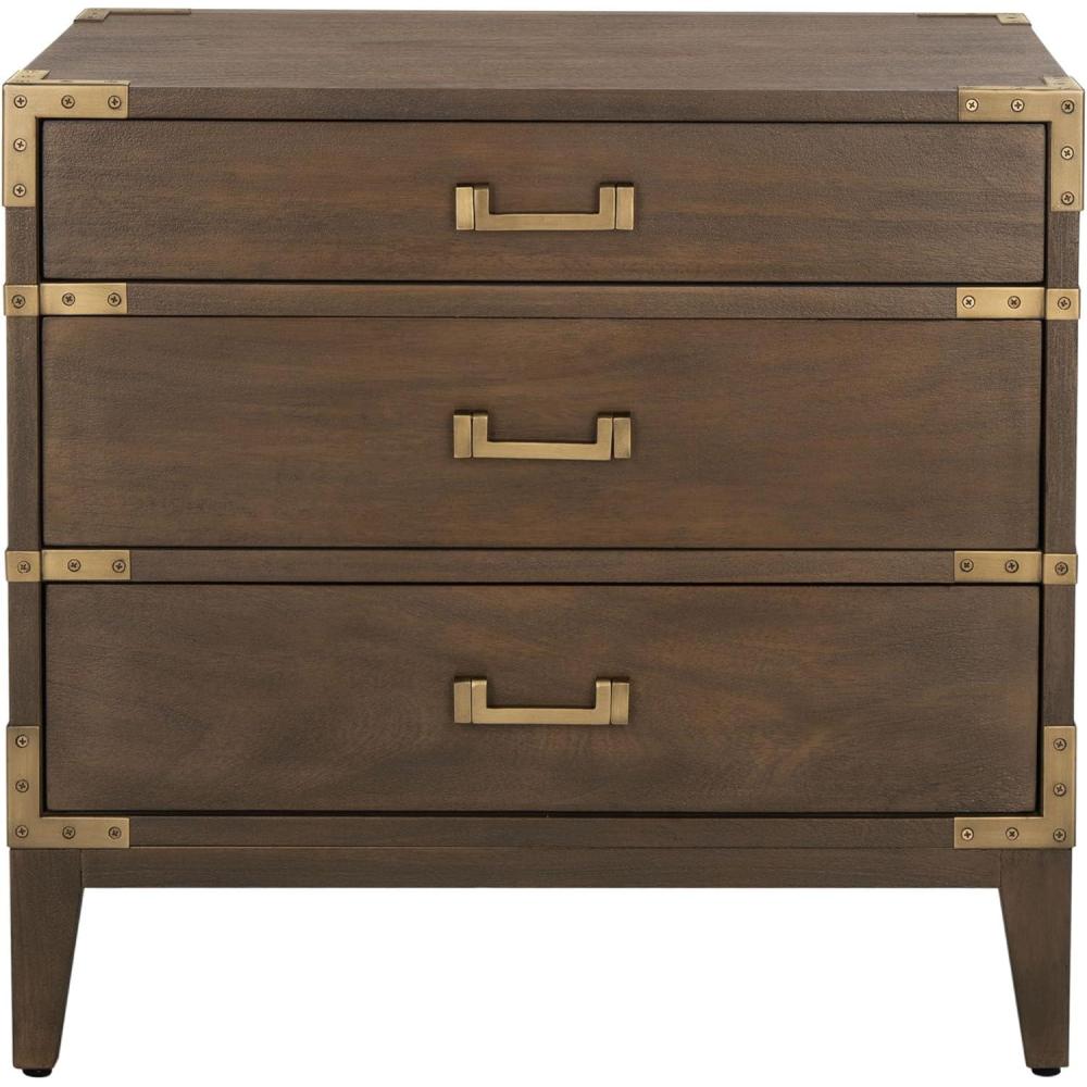 image:imageSAFAVIEH Couture Home Collection Nisha Light Grey 3Drawer Wood Nightstand Table Fully AssembledBrown