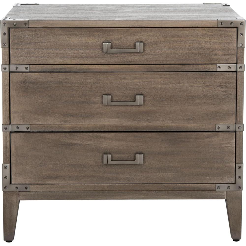 image:imageSAFAVIEH Couture Home Collection Nisha Light Grey 3Drawer Wood Nightstand Table Fully AssembledLight Brown