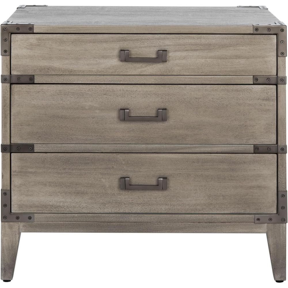 image:imageSAFAVIEH Couture Home Collection Nisha Light Grey 3Drawer Wood Nightstand Table Fully AssembledLight Grey