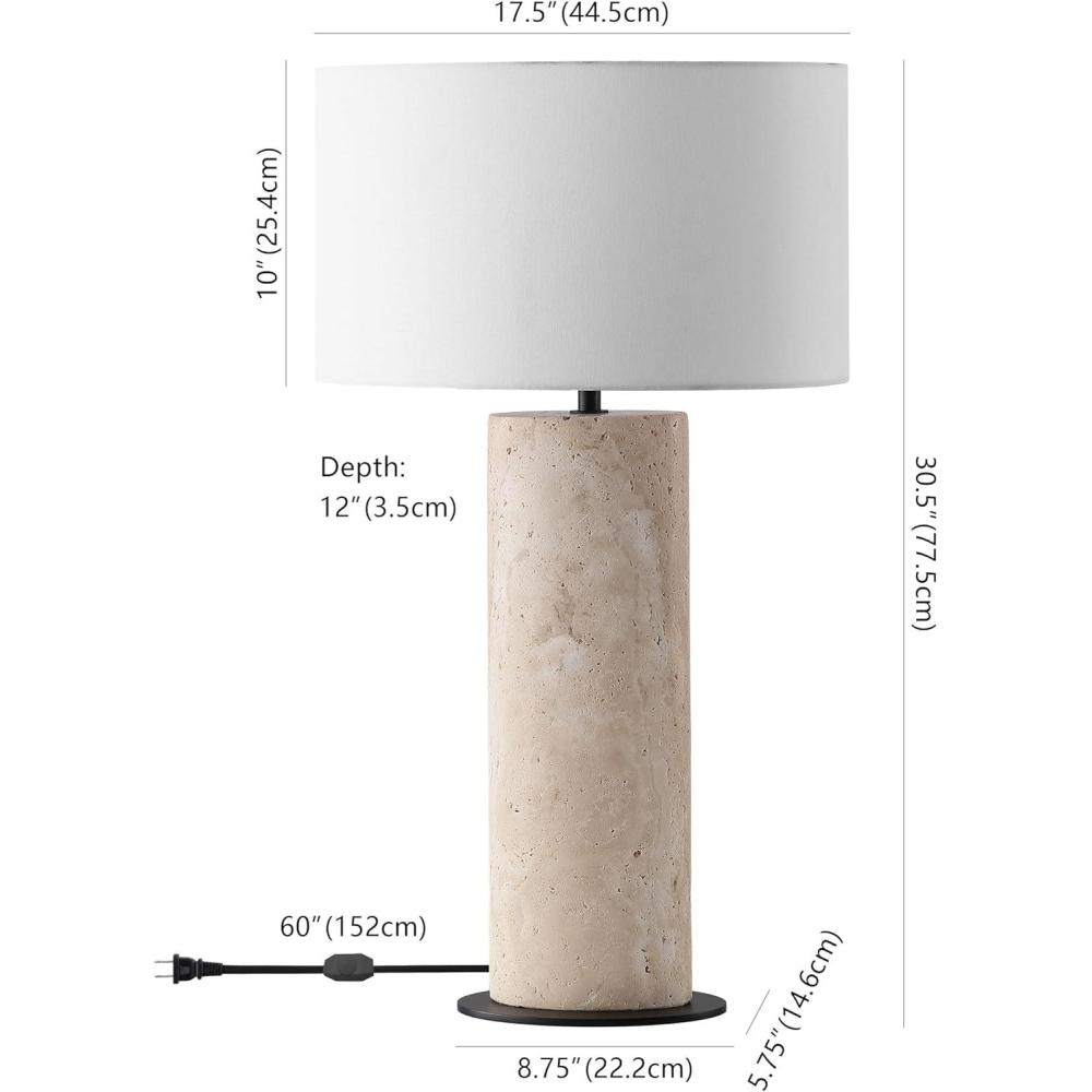 image:imageSAFAVIEH Couture Lighting Collection Jillianna Travertine amp White Table Lamp Modern Cylinder Base LED Bulb Included CTL1095A