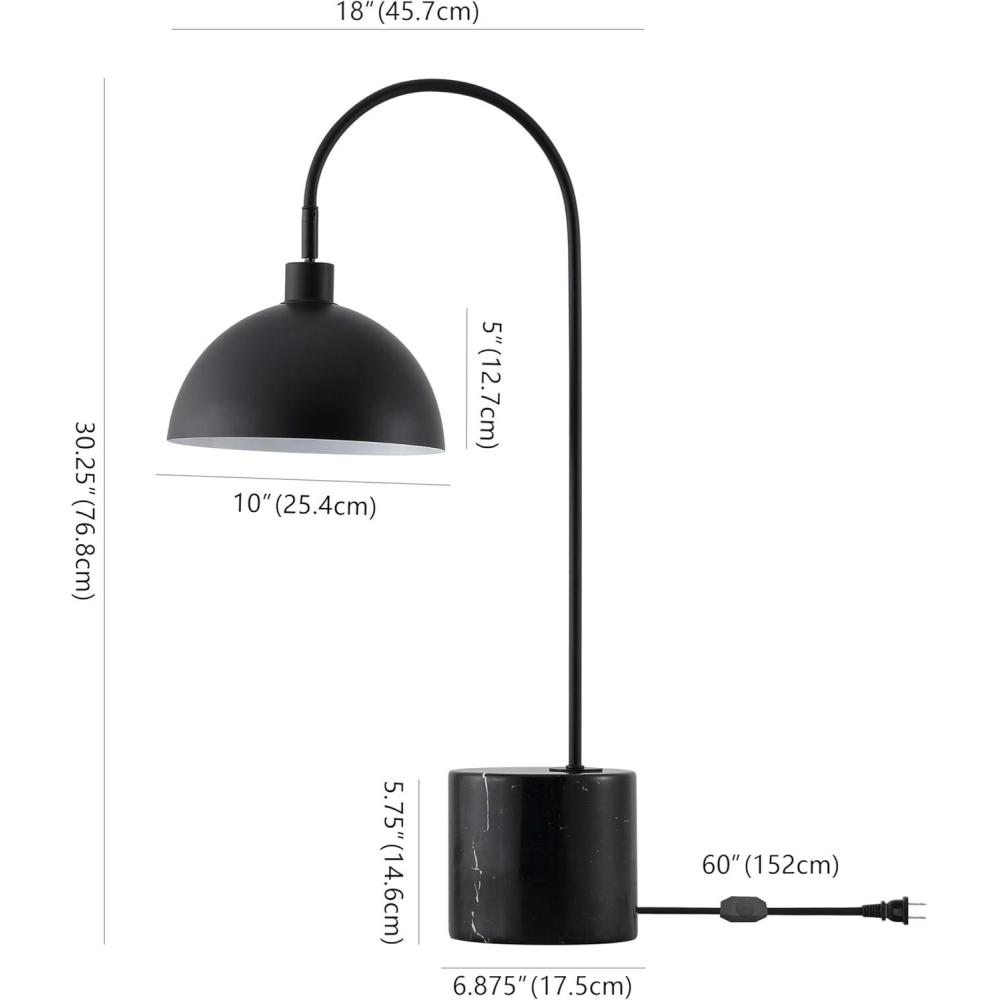 image:imageSAFAVIEH Couture Lighting Collection Rosabellina Black Marble Table Lamp Dimmable Modern Arched Metal Shade CTL1103A