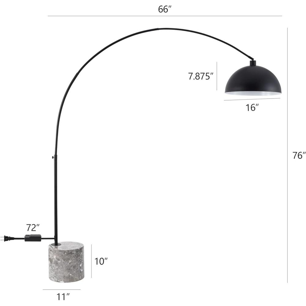 image:imageSAFAVIEH Couture Lighting Collection Rosabellina Black amp Grey 80Inch Dimmable Marble Floor Lamp Modern Arched Metal Shade LED Bulb Included CTL1105B
