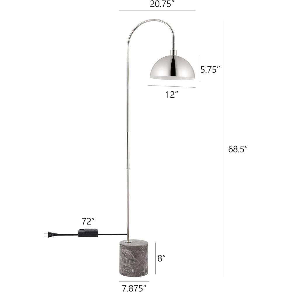 image:imageSAFAVIEH Couture Lighting Collection Rosabellina Silver amp Grey 68Inch Dimmable Marble Floor Lamp Modern Arched Metal Shade LED Bulb Included CTL1104B