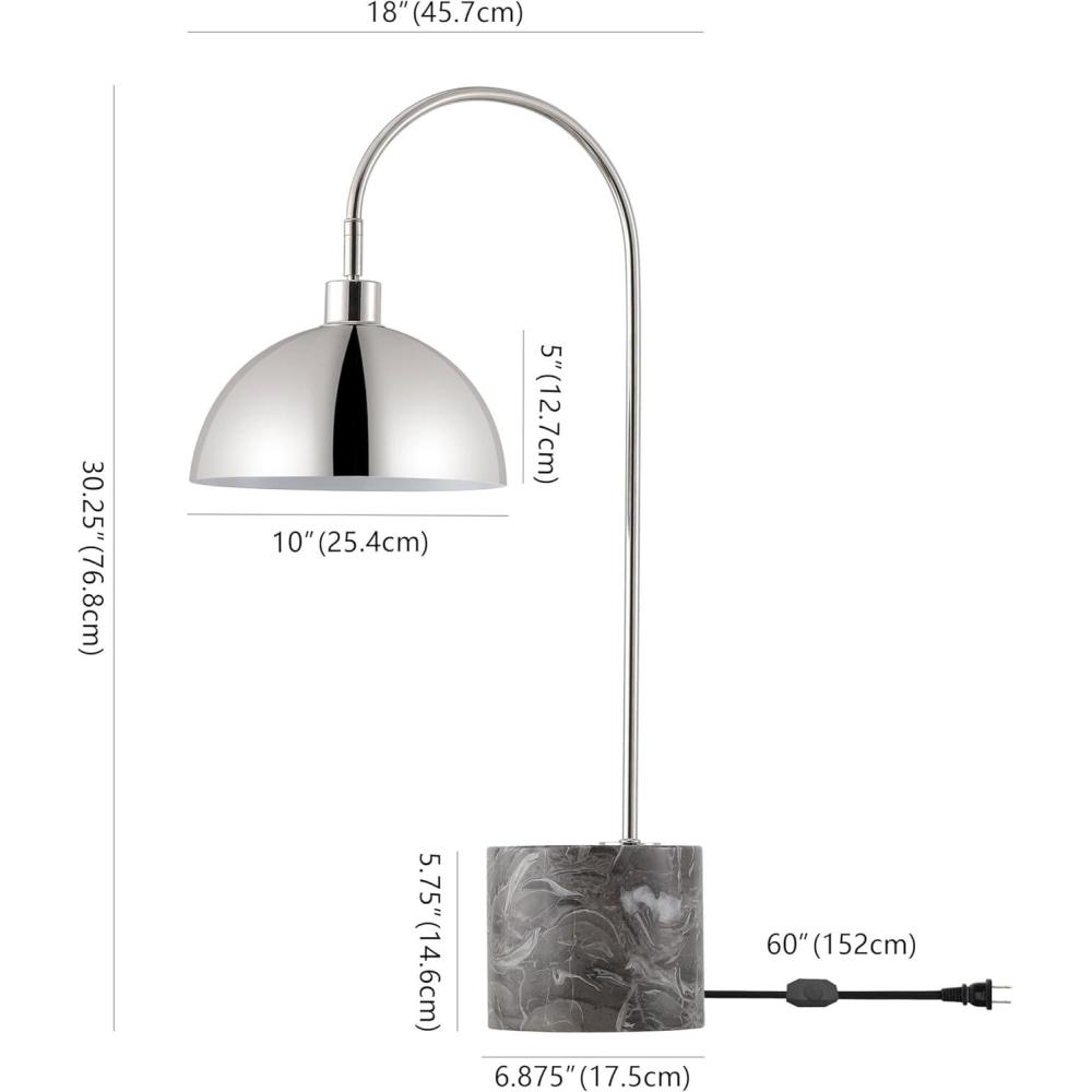 image:imageSAFAVIEH Couture Lighting Collection Rosabellina Silver amp Grey Marble Dimmable Table Lamp Modern Arched Metal Shade CTL1103B