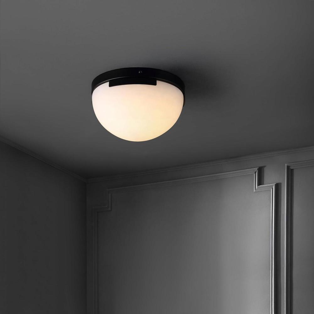 image:imageSAFAVIEH Couture Lighting Collection Eddie SilverOffWhite Alabaster Flush Mount Ceiling Light LED Bulb IncludedBlackOff White