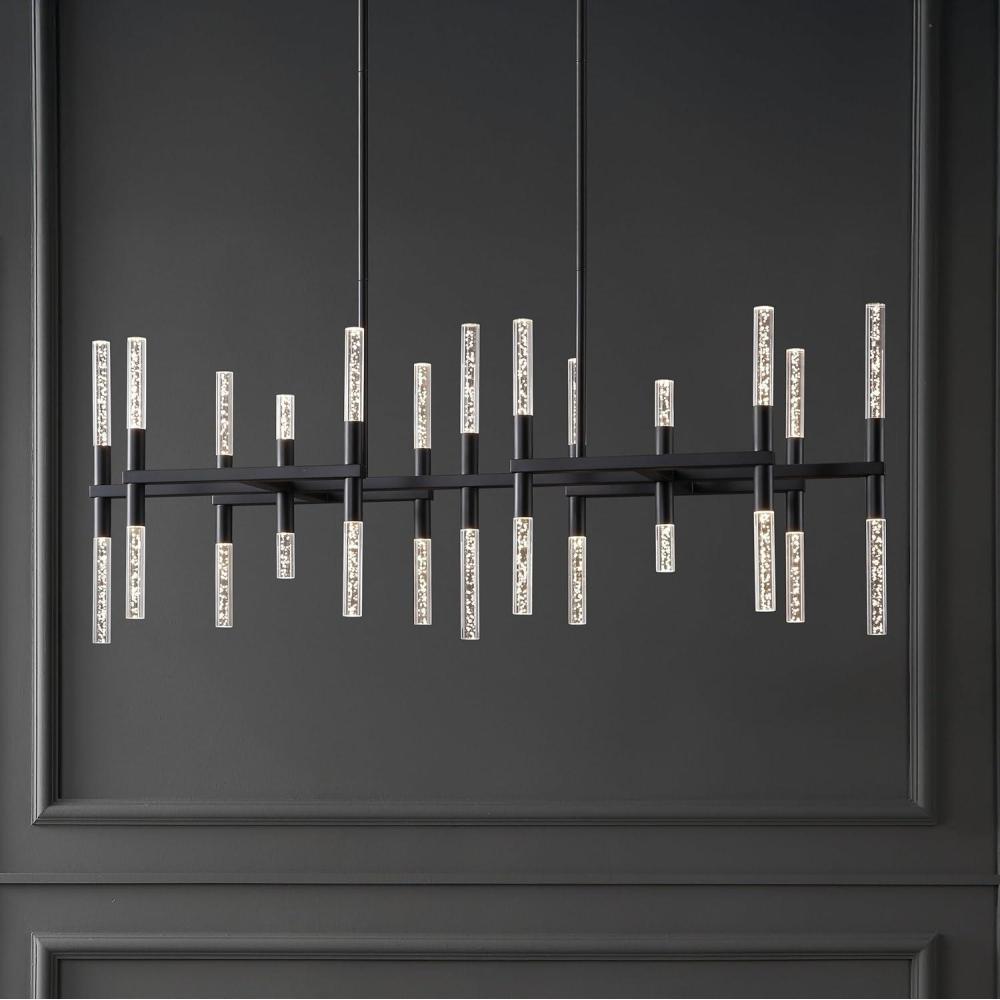 image:imageSAFAVIEH Couture Lighting Collection Evaria Black Acrylic Tube Adjustable Hanging Light Fixture Linear ChandelierBlack