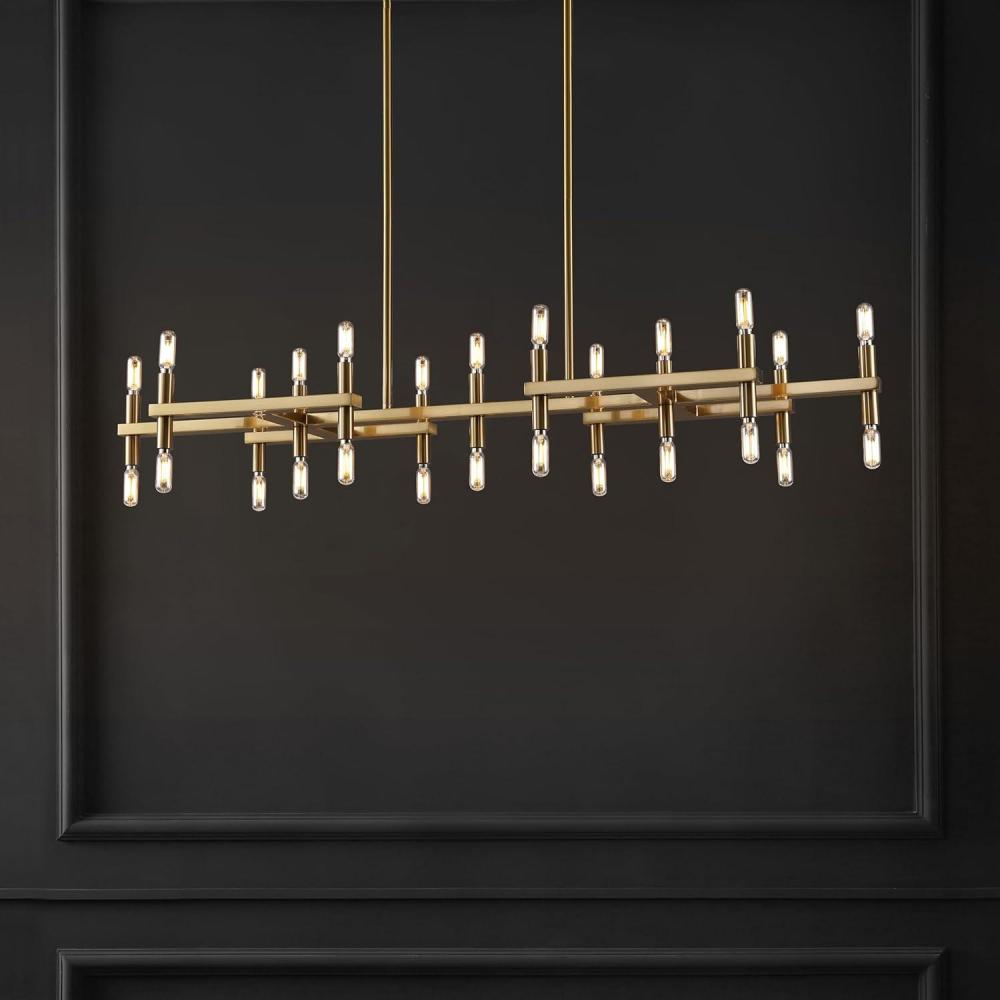 image:imageSAFAVIEH Couture Lighting Collection Harald Gold Metal 26Light Linear Hanging Adjustable Chandelier Light Fixture LED Bulbs Included
