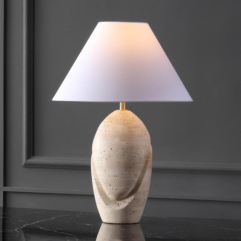 image:imageSAFAVIEH Couture Lighting Collection Janette TravertineWhite 25inch Table Lamp for Bedroom Living Room Home Office Desk Nightstand LED Bulb Included