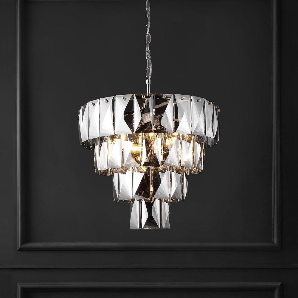 image:imageSAFAVIEH Couture Lighting Collection Jaylee Art Deco NickelDark Grey Crystal 4Tier Hanging Adjustable Chandelier Light Fixture LED Bulbs Included