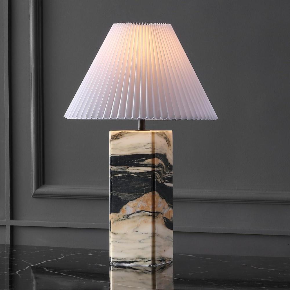 image:imageSAFAVIEH Couture Lighting Collection Mackenzie Light BrownBlack Marble Square 25inch Table Lamp for Bedroom Living Room Home Office Desk Nightstand LED Bulb IncludedLight BrownBlack