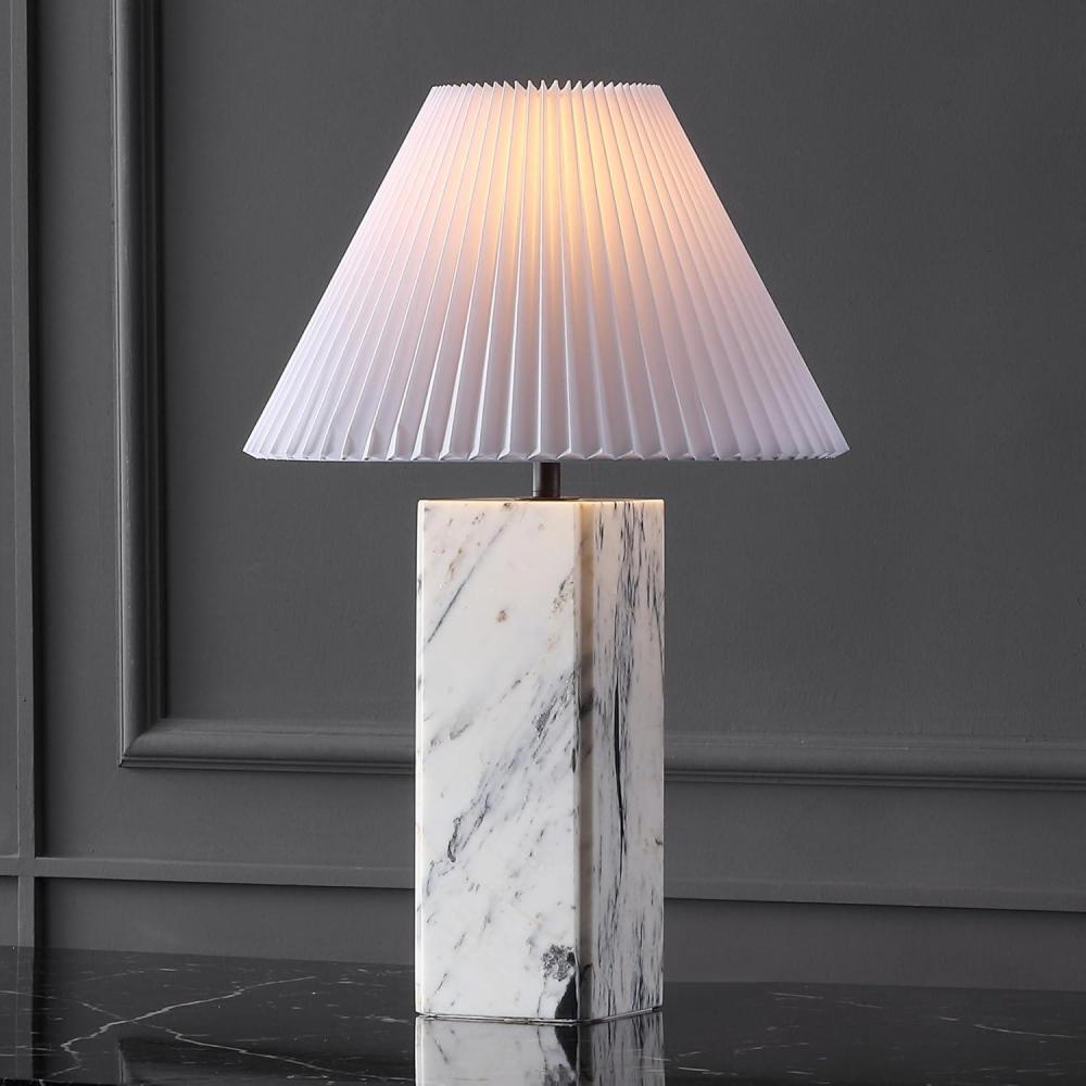 image:imageSAFAVIEH Couture Lighting Collection Mackenzie Light BrownBlack Marble Square 25inch Table Lamp for Bedroom Living Room Home Office Desk Nightstand LED Bulb IncludedWhiteBlack