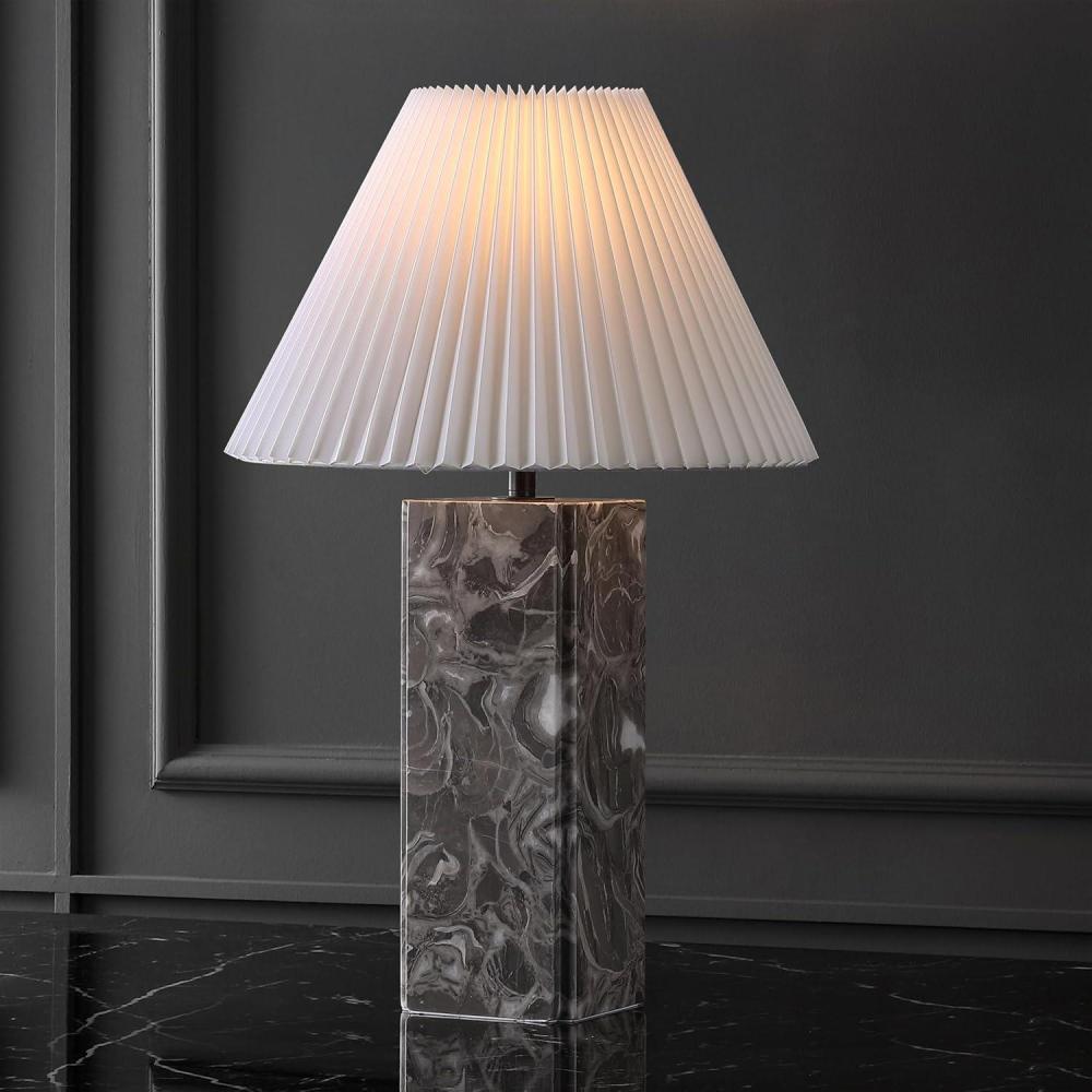 image:imageSAFAVIEH Couture Lighting Collection Mackenzie Light BrownBlack Marble Square 25inch Table Lamp for Bedroom Living Room Home Office Desk Nightstand LED Bulb IncludedLight GreyWhite