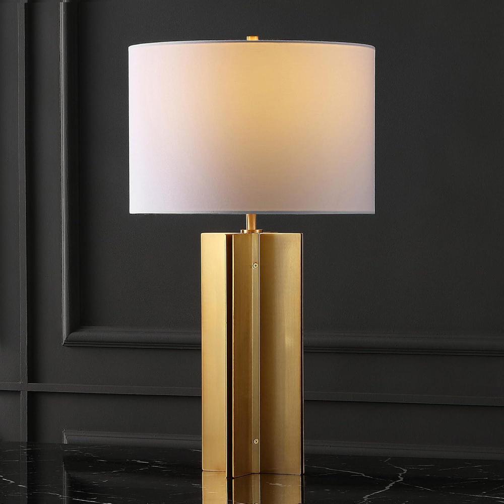 image:imageSAFAVIEH Couture Lighting Collection Rollins Square Metal GoldWhite 27inch Bedroom Living Room Home Office Desk Nightstand Table Lamp LED Bulb IncludedGoldWhite