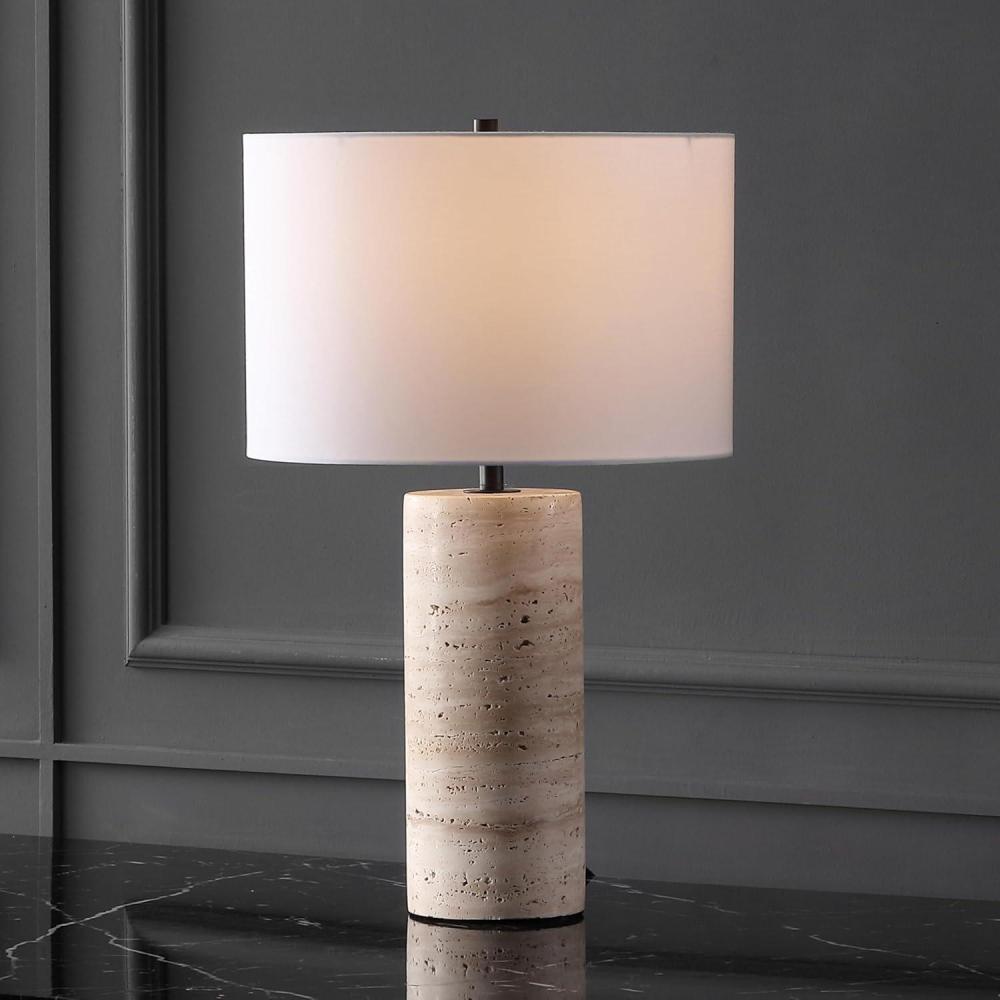 image:imageSAFAVIEH Couture Lighting Collection Rynetta Dark BrownWhite 24inch Dimmable Table Lamp for Bedroom Living Room Home Office Desk Nightstand LED Bulb IncludedLight BrownWhite