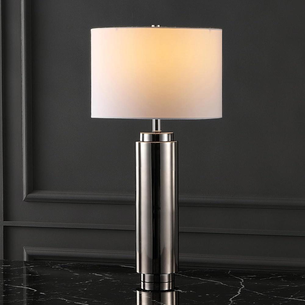 image:imageSAFAVIEH Couture Lighting Collection Terry Modern Metal Pillar GoldWhite 30inch Bedroom Living Room Home Office Desk Nightstand Table Lamp LED Bulb IncludedNickelWhite