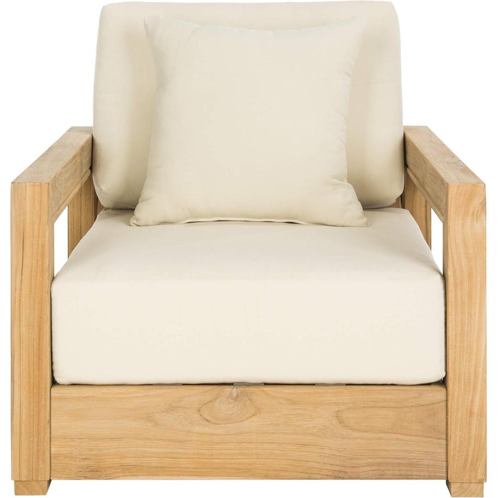 image:imageSAFAVIEH Couture Montford Brazilian Teak IndoorOutdoor Arm ChairNatural TeakBeige