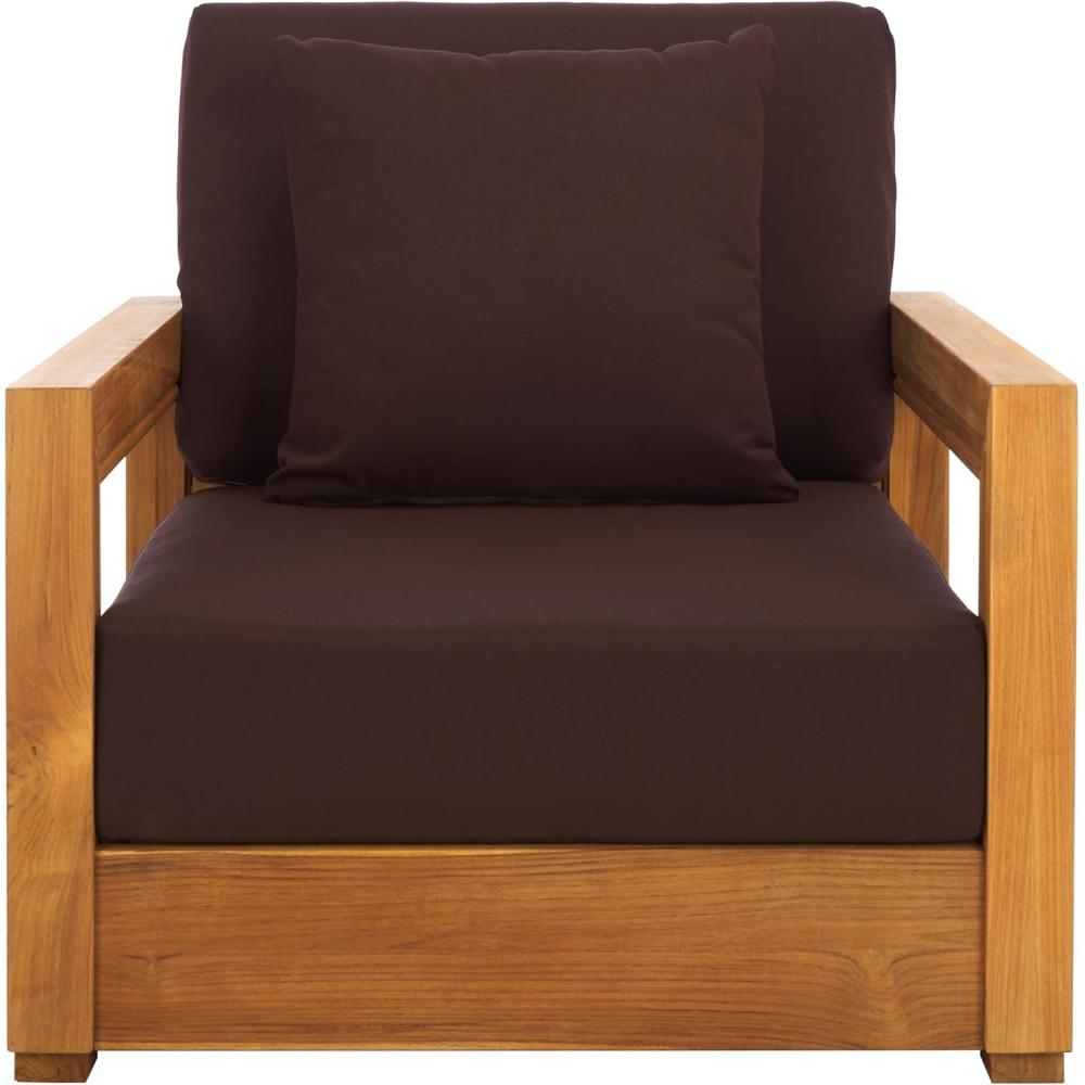 image:imageSAFAVIEH Couture Montford Brazilian Teak IndoorOutdoor Arm ChairNaturalDark Brown