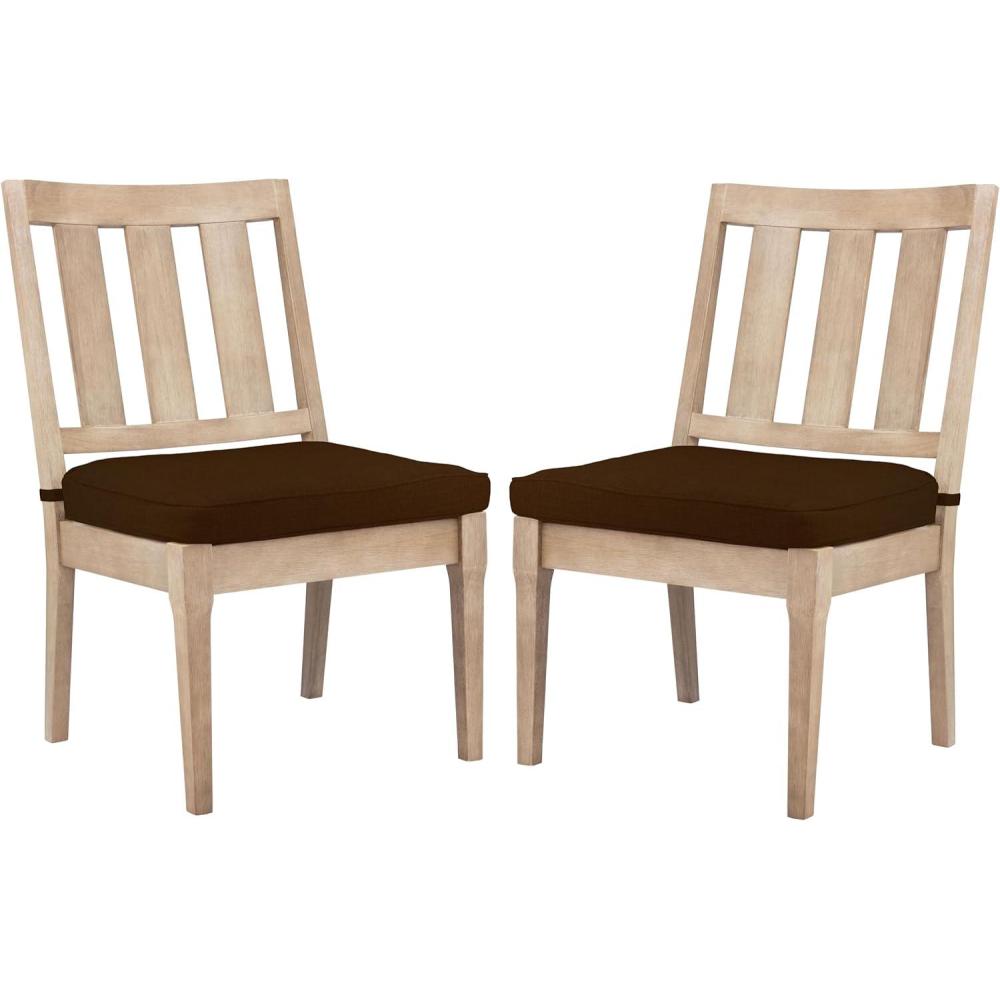 image:imageSAFAVIEH Couture Patio Dominica Natural and White Wooden Outdoor Dining Chair Set of 2 NaturalWhiteNaturalDark Brown