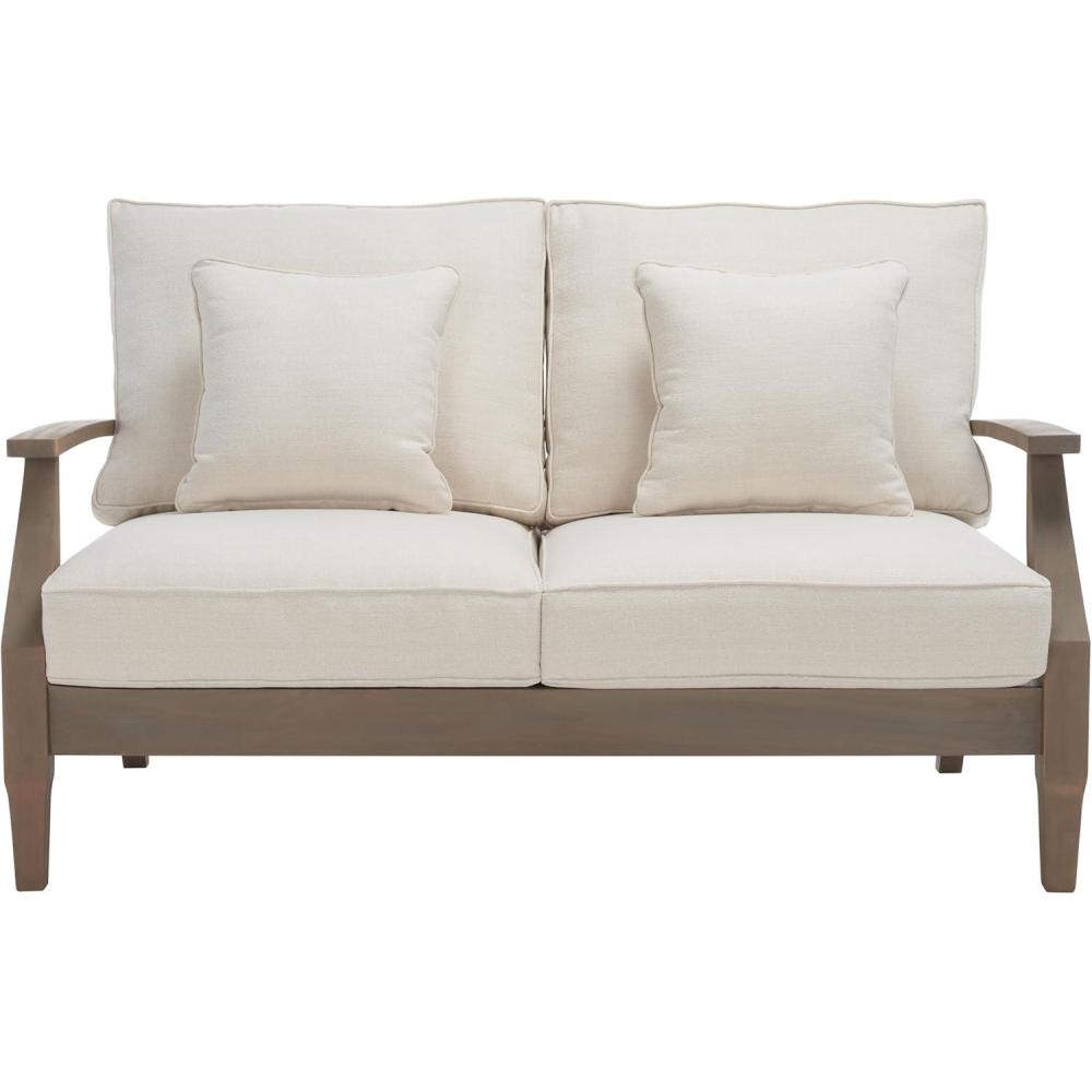 image:imageSAFAVIEH Couture Patio Martinique Natural and White Wood Outdoor Loveseat NaturalWhiteLight GreyBeige