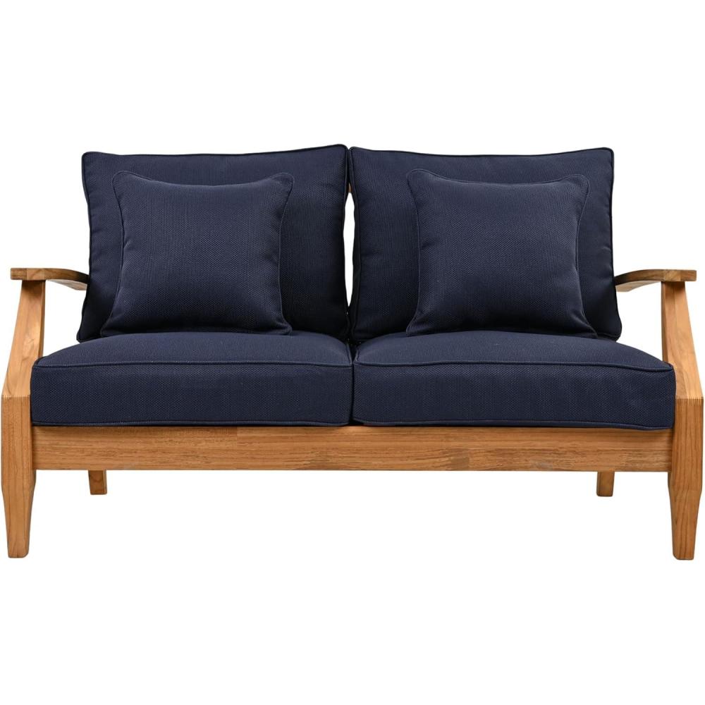 image:imageSAFAVIEH Couture Patio Martinique Natural and White Wood Outdoor Loveseat NaturalWhiteNatural TeakNavy