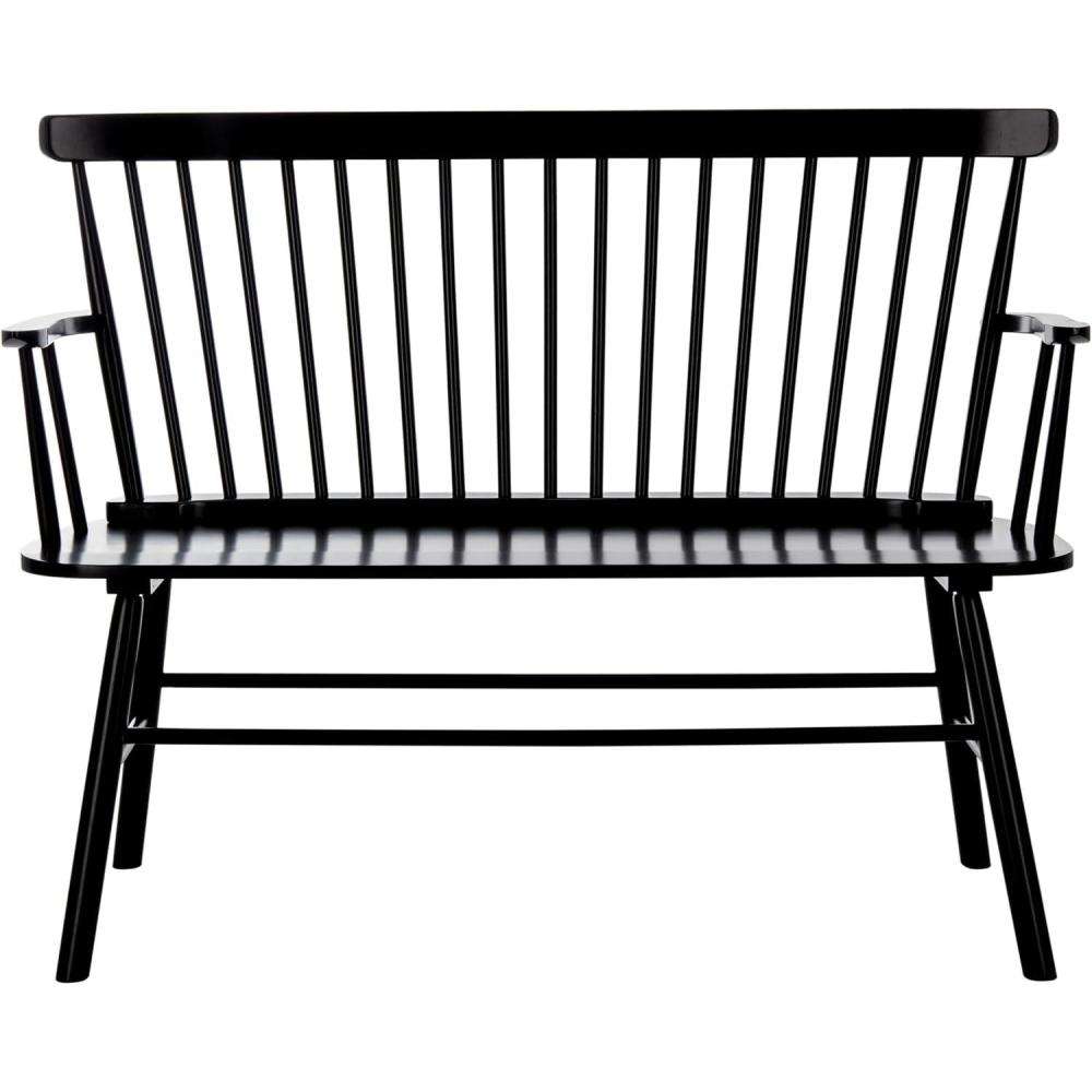 image:imageSAFAVIEH Home Collection Addison Black Solid Wood Spindle Back Loveseat Bench Farmhouse Settee for Entryway Living Room or Dining Area AMH8513ABlack