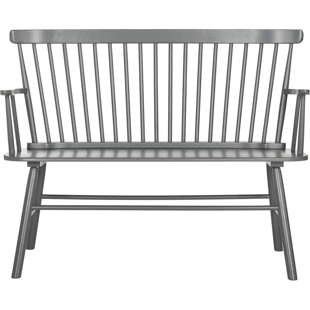 image:imageSAFAVIEH Home Collection Addison Black Solid Wood Spindle Back Loveseat Bench Farmhouse Settee for Entryway Living Room or Dining Area AMH8513AGrey