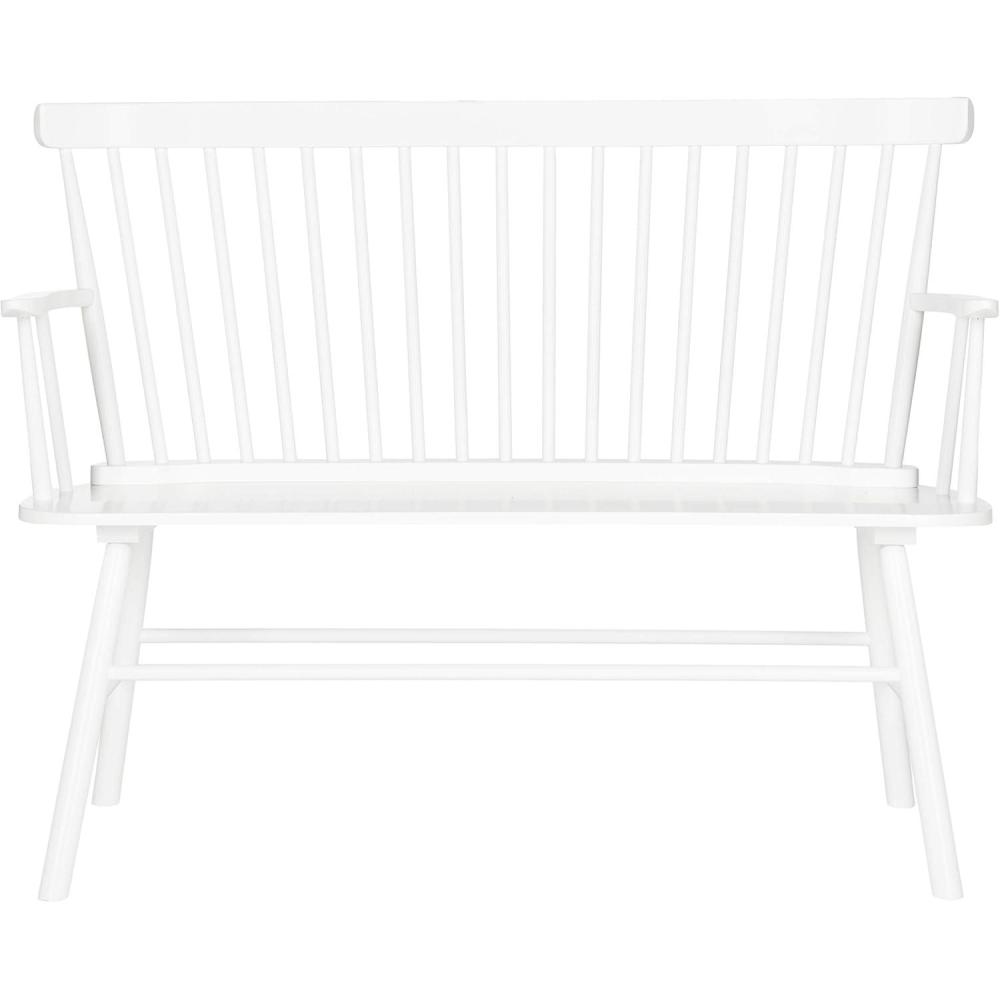 image:imageSAFAVIEH Home Collection  Addison Black Solid Wood Spindle Back Loveseat Bench Farmhouse Settee for Entryway Living Room or Dining Area AMH8513AWhite