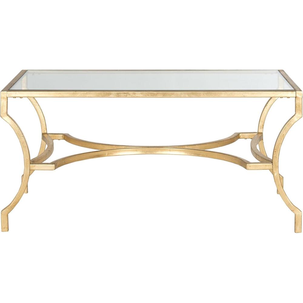 image:imageSAFAVIEH Home Collection  Alphonse Gold Leaf Curved Leg Coffee Table with Tempered Glass Top Sculptural Glam Living Room Accent FOX2541AGoldClear