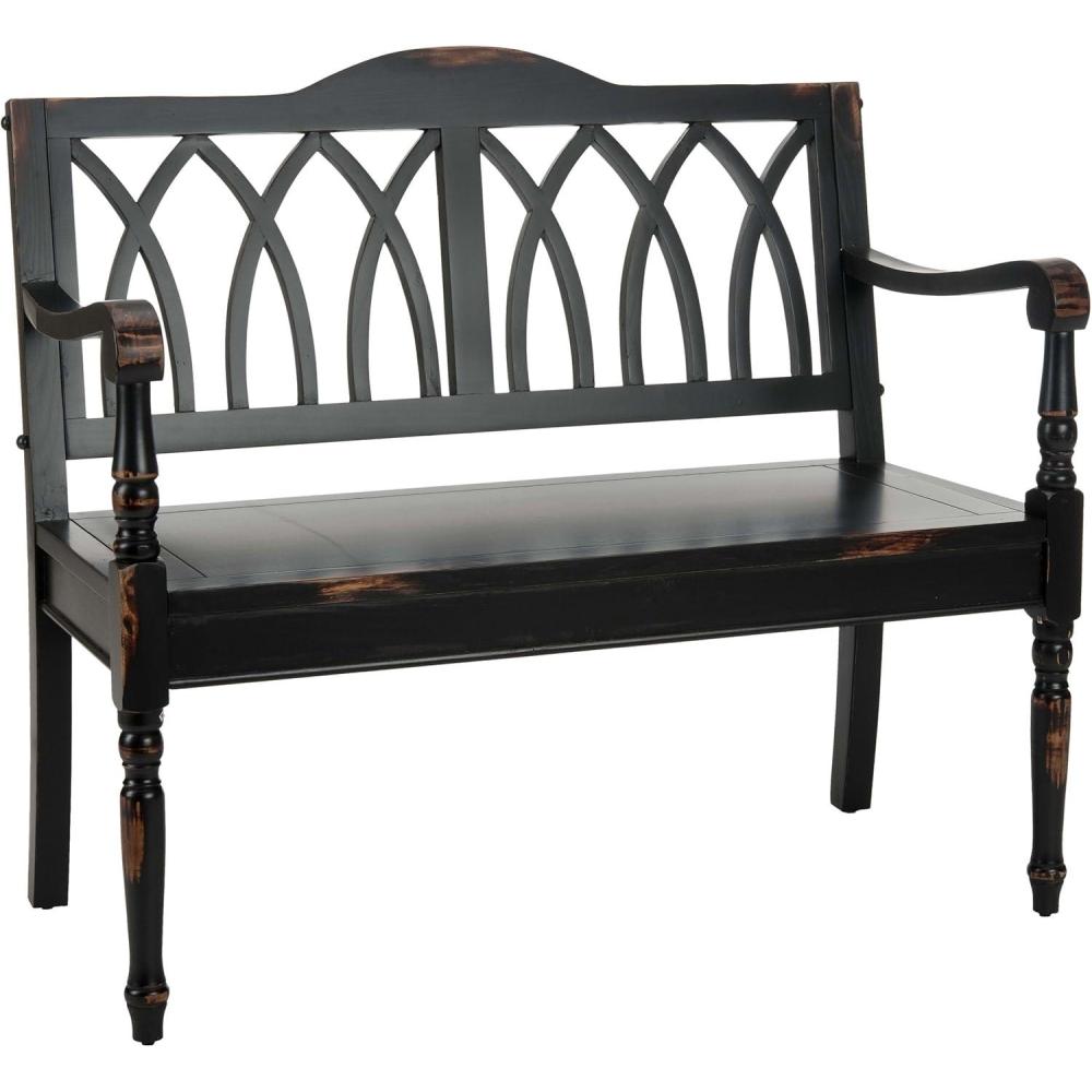 image:imageSAFAVIEH Home Collection  Benjamin Brown Solid Wood Accent Bench Indoor Bench for Entryway Bedroom or Living Room AMH6500DDistressed  Black