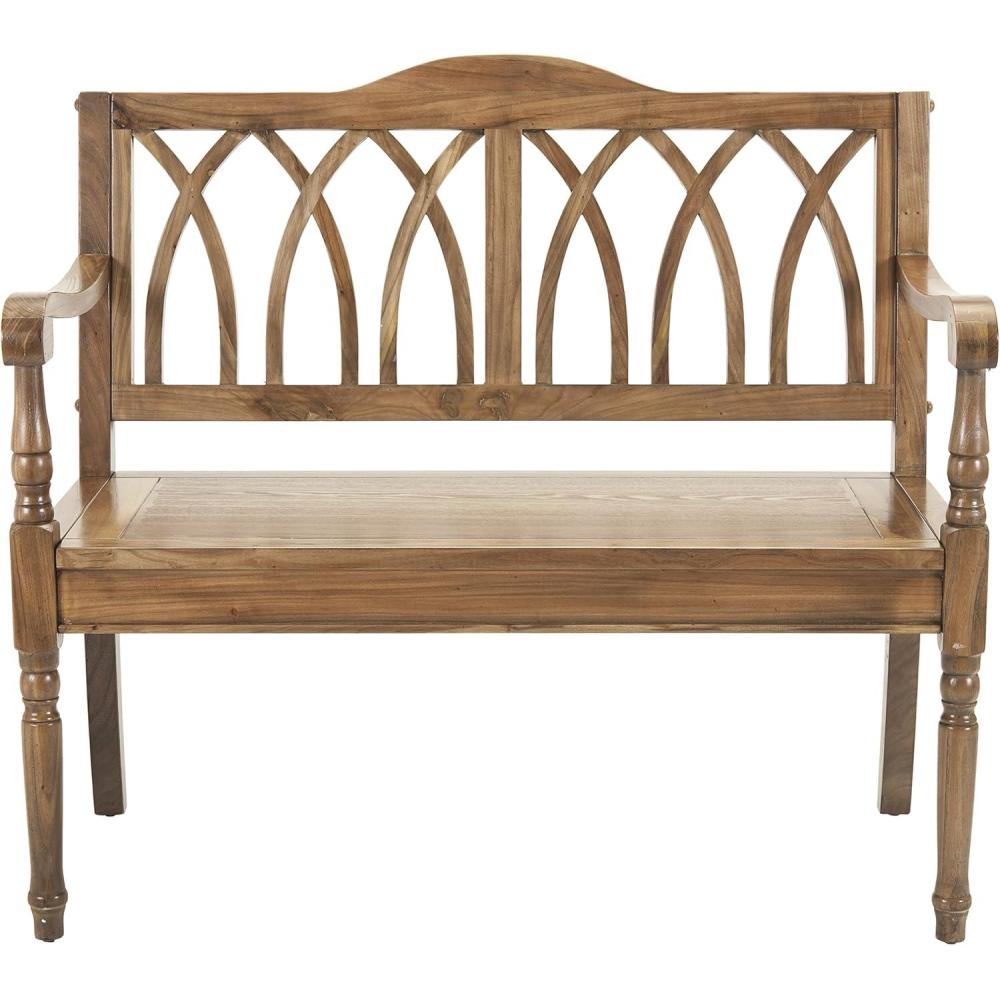 image:imageSAFAVIEH Home Collection Benjamin Brown Solid Wood Accent Bench Indoor Bench for Entryway Bedroom or Living Room AMH6500DOak