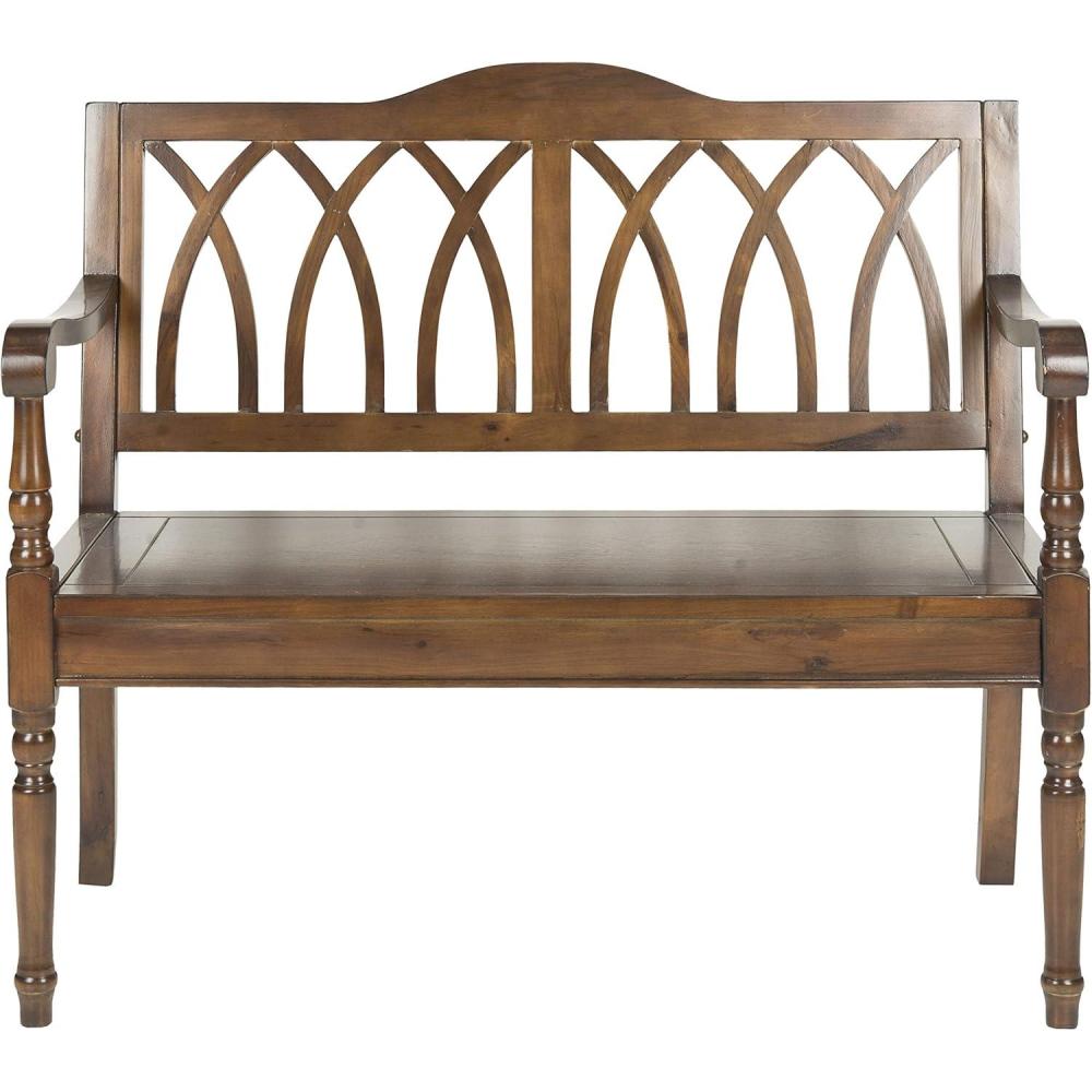 image:imageSAFAVIEH Home Collection Benjamin Brown Solid Wood Accent Bench Indoor Bench for Entryway Bedroom or Living Room AMH6500DTeak