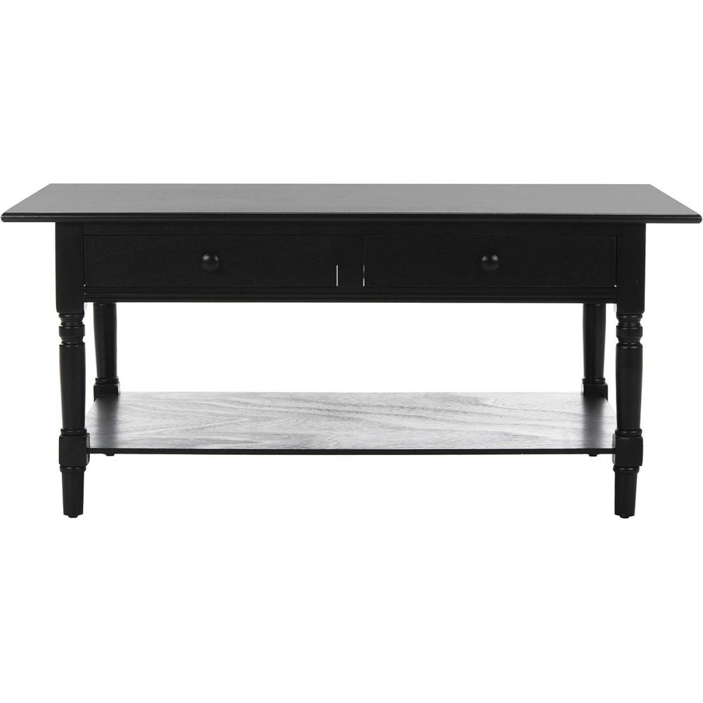 image:imageSAFAVIEH Home Collection  Boris Vintage Grey Coffee Table with Drawers amp Shelf Farmhouse Storage Coffee Table Carved Detail Design AMH5706ADistressed Black