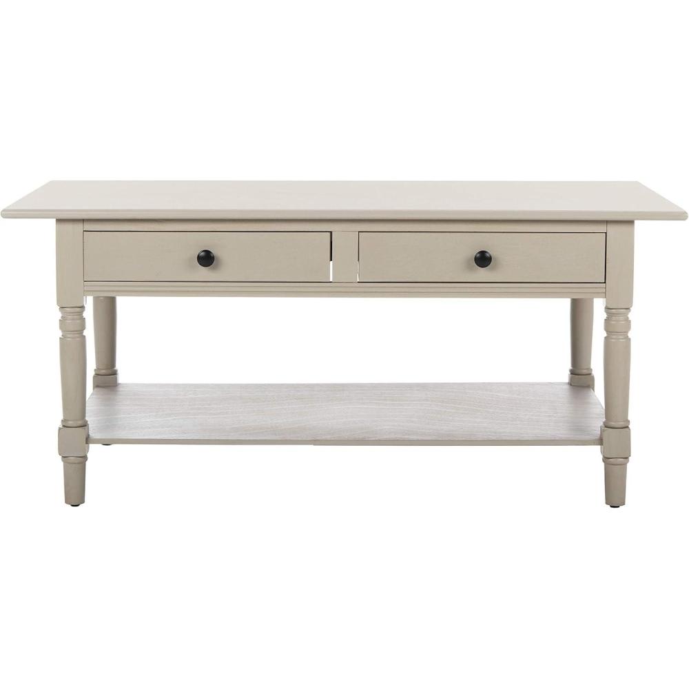 image:imageSAFAVIEH Home Collection Boris Vintage Grey Coffee Table with Drawers amp Shelf Farmhouse Storage Coffee Table Carved Detail Design AMH5706AVintage Grey