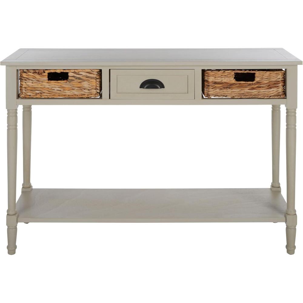 image:imageSAFAVIEH Home Collection  Christa Distressed White Console Table with Rattan Drawers amp Shelf Coastal Cottage Storage Console Vintage Design AMH5737BVintage Grey