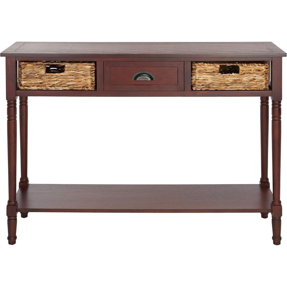 image:imageSAFAVIEH Home Collection  Christa Distressed White Console Table with Rattan Drawers amp Shelf Coastal Cottage Storage Console Vintage Design AMH5737BCherry
