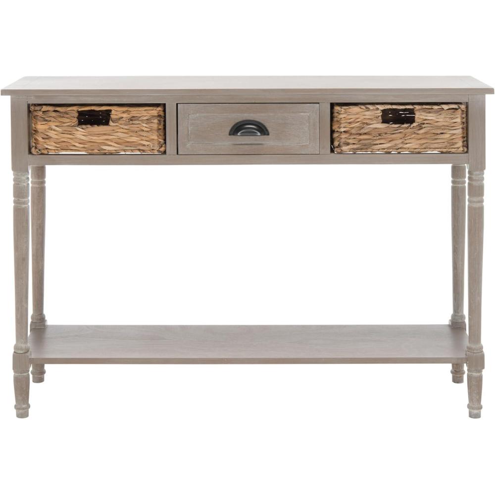image:imageSAFAVIEH Home Collection  Christa Distressed White Console Table with Rattan Drawers amp Shelf Coastal Cottage Storage Console Vintage Design AMH5737BWhite Washed