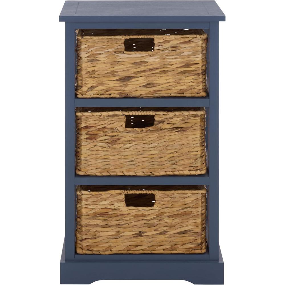 image:imageSAFAVIEH Home Collection  Halle Distressed Black Storage Side Table with Wicker Baskets Farmhouse Accent Storage Fully Assembled AMH5738ABlue