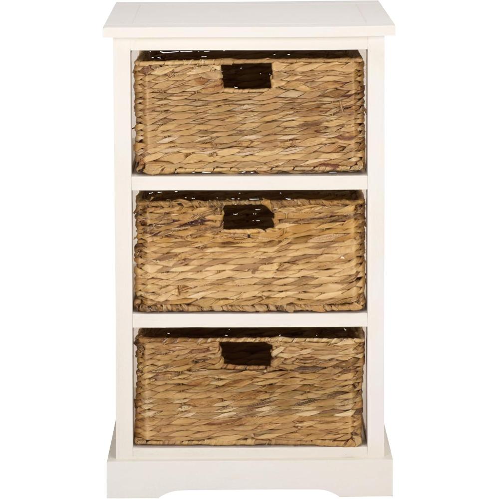 image:imageSAFAVIEH Home Collection  Halle Distressed Black Storage Side Table with Wicker Baskets Farmhouse Accent Storage Fully Assembled AMH5738AIvory