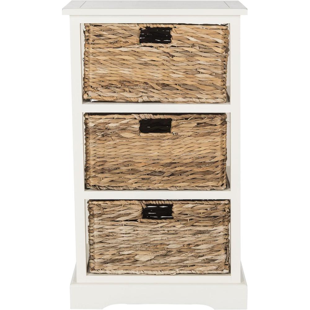 image:imageSAFAVIEH Home Collection  Halle Distressed Black Storage Side Table with Wicker Baskets Farmhouse Accent Storage Fully Assembled AMH5738AVintage White